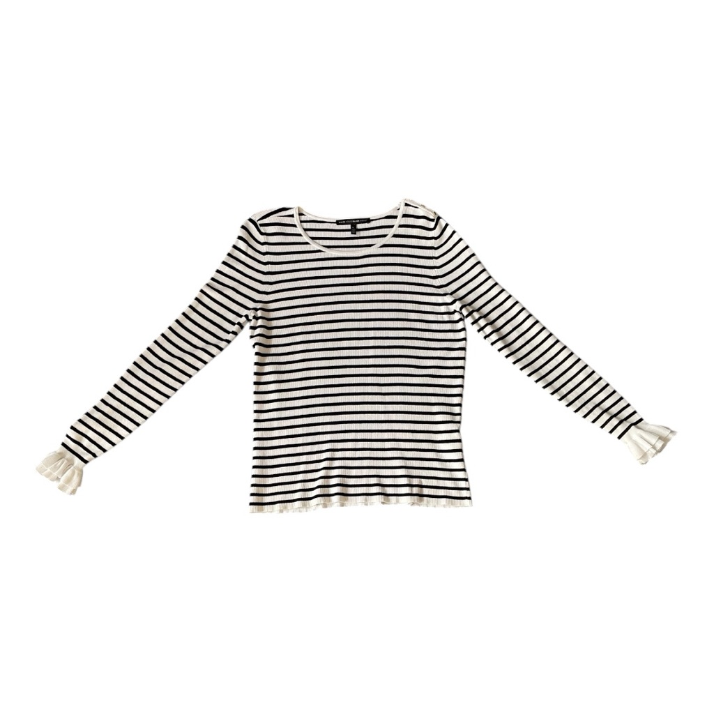 #087, White House Black Market Round Neck, Long Sleeve Striped Sweater, Size L